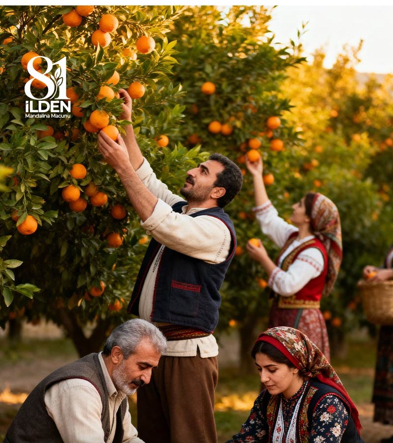 Bodrum bahçelerinde elle mandalina hasadı